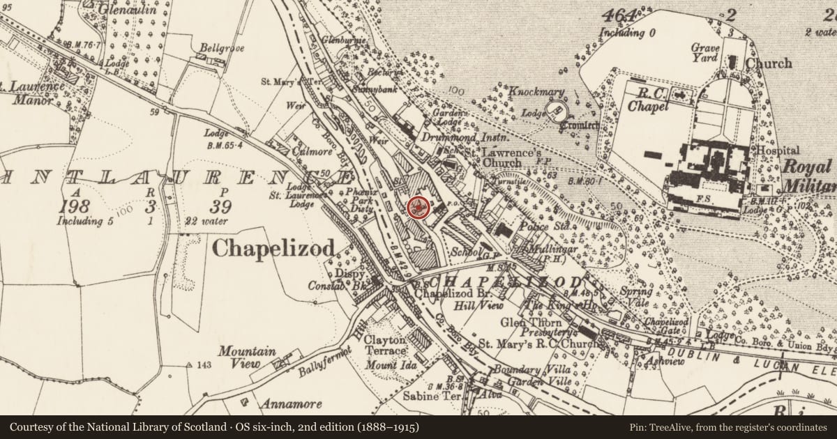 Ordnance Survey six-inch map, 2nd edition (1888–1915) covering the location of Weir - fish, County Dublin, with a pin at the register's coordinates