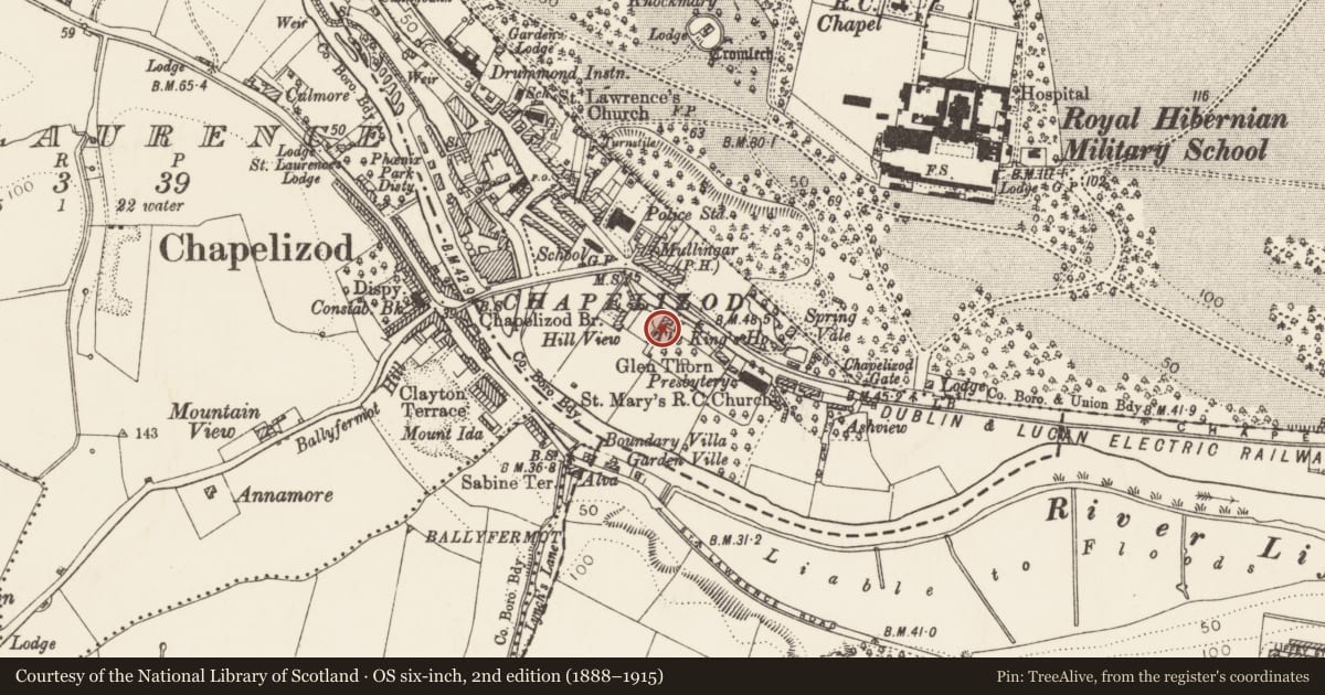 Ordnance Survey six-inch map, 2nd edition (1888–1915) covering the location of House - 17th century, County Dublin, with a pin at the register's coordinates
