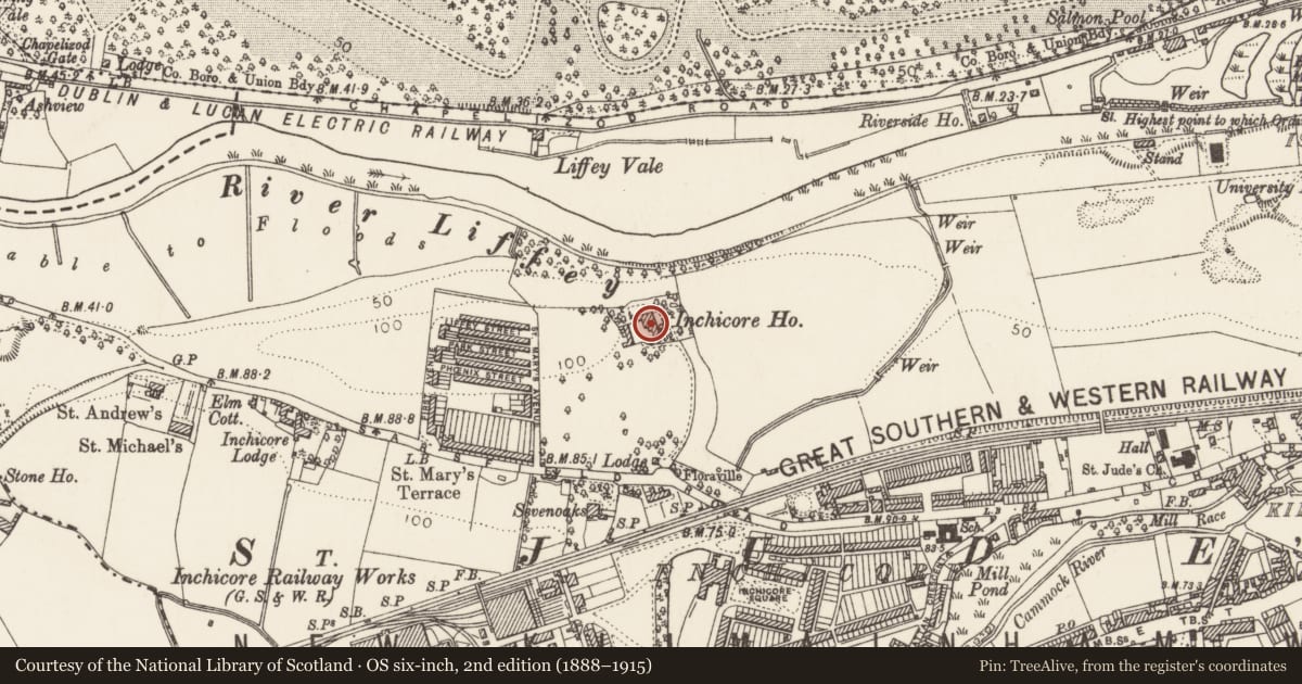 Ordnance Survey six-inch map, 2nd edition (1888–1915) covering the location of House - 16th/17th century, County Dublin, with a pin at the register's coordinates