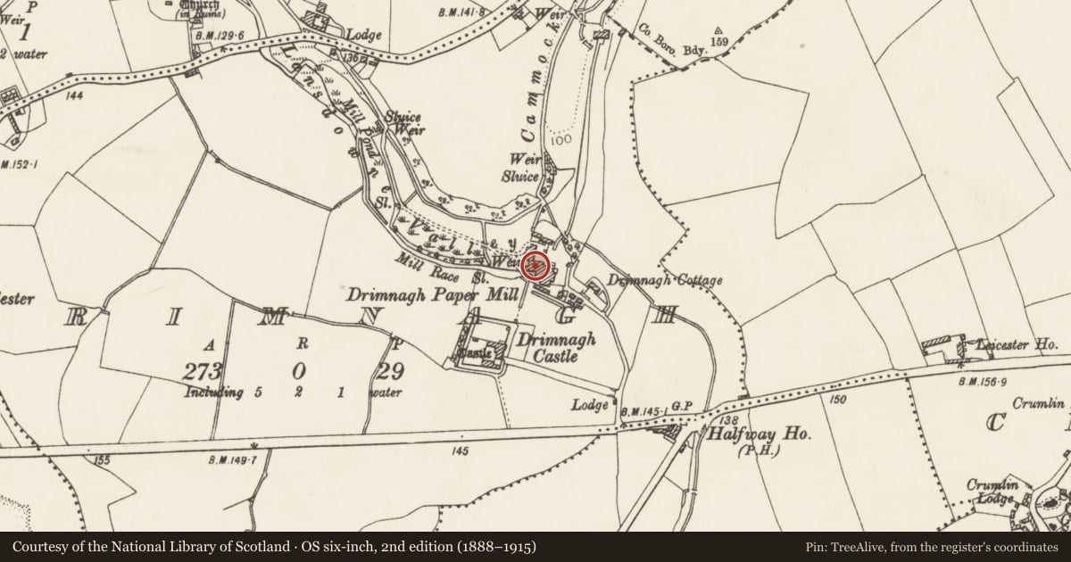 Ordnance Survey six-inch map, 2nd edition (1888–1915) covering the location of Water mill - unclassified, County Dublin, with a pin at the register's coordinates