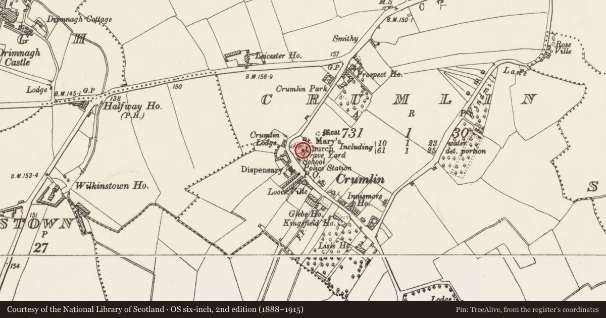 Ordnance Survey six-inch map, 2nd edition (1888–1915) covering the location of Graveslab, County Dublin, with a pin at the register's coordinates