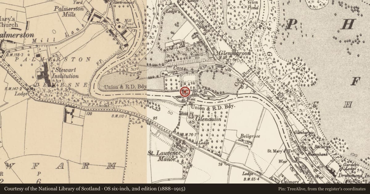 Ordnance Survey six-inch map, 2nd edition (1888–1915) covering the location of Weir - fish, Castleknock (Within Phoenix Park), County Dublin, with a pin at the register's coordinates