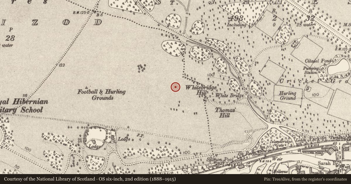 Ordnance Survey six-inch map, 2nd edition (1888–1915) covering the location of Barrow - ditch barrow, County Dublin, with a pin at the register's coordinates