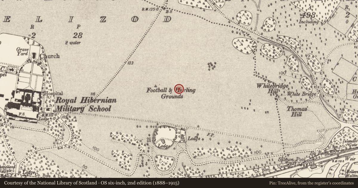 Ordnance Survey six-inch map, 2nd edition (1888–1915) covering the location of Earthwork, County Dublin, with a pin at the register's coordinates
