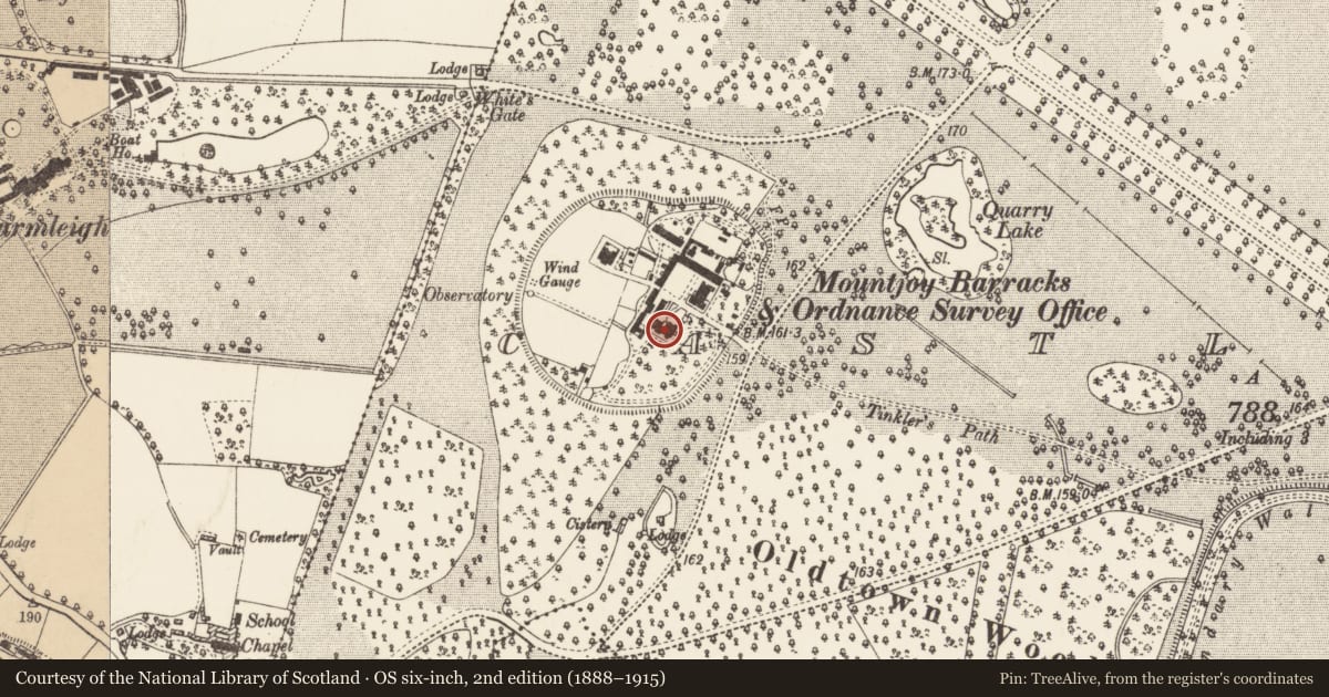 Ordnance Survey six-inch map, 2nd edition (1888–1915) covering the location of Barracks, County Dublin, with a pin at the register's coordinates