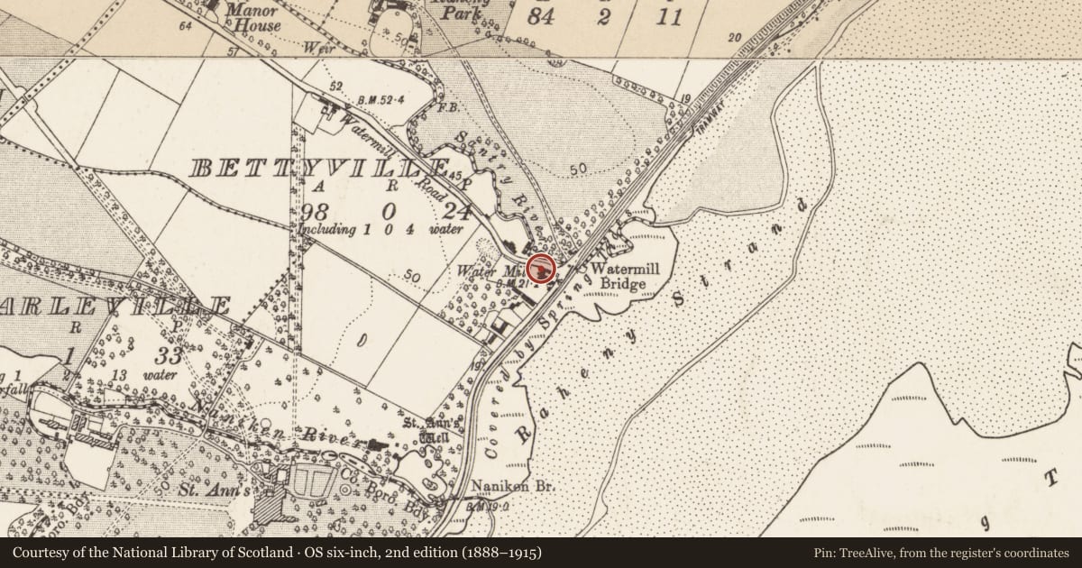 Ordnance Survey six-inch map, 2nd edition (1888–1915) covering the location of Water mill - unclassified, County Dublin, with a pin at the register's coordinates