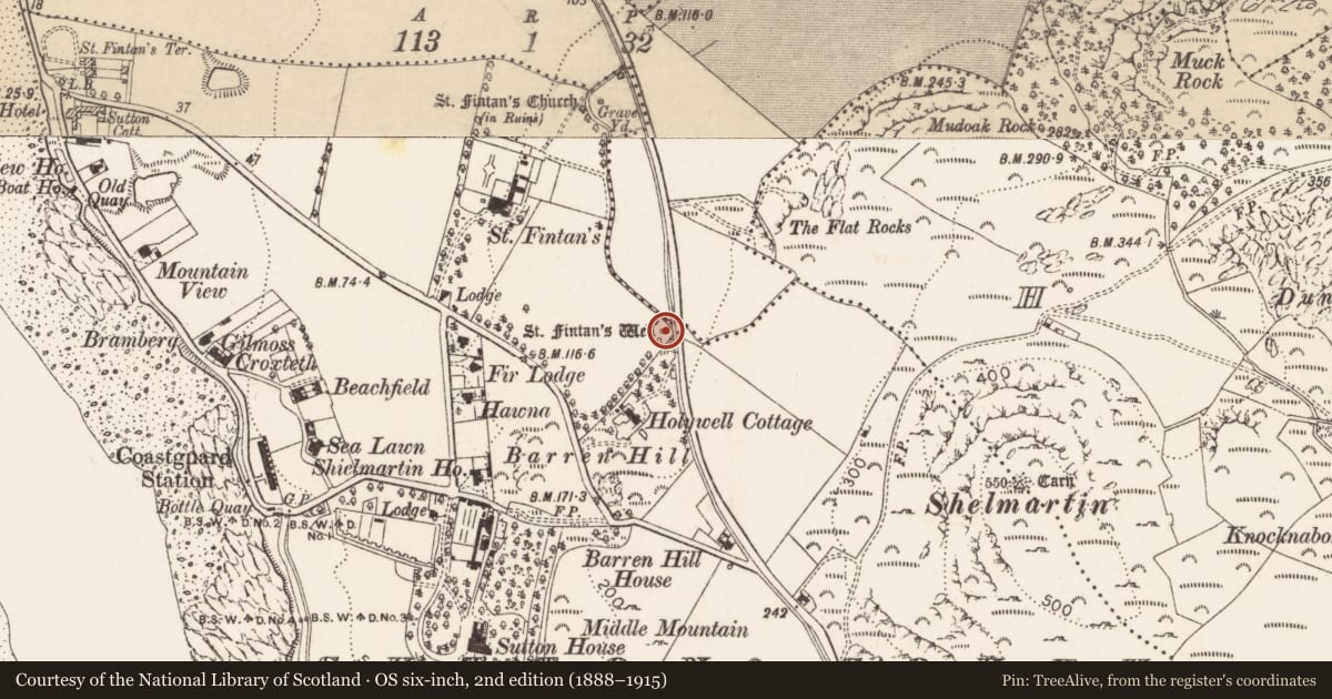 Ordnance Survey six-inch map, 2nd edition (1888–1915) covering the location of Ritual site - holy well, Sutton South, County Dublin, with a pin at the register's coordinates