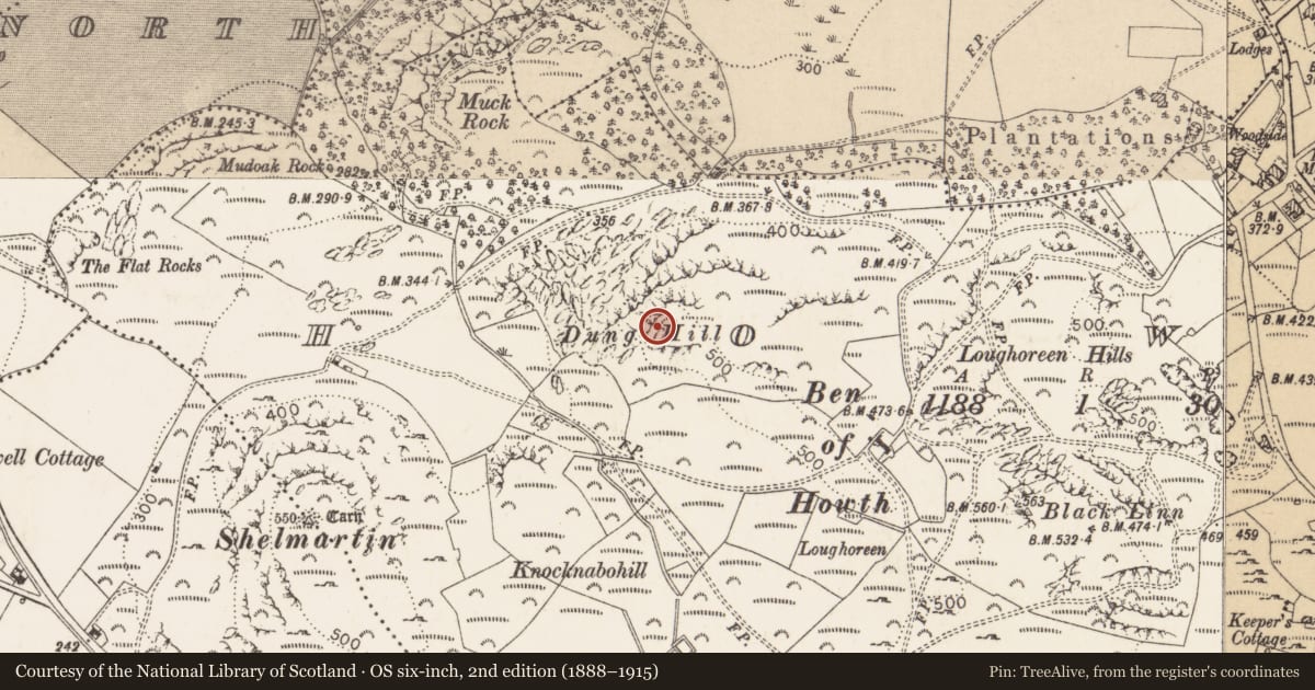 Ordnance Survey six-inch map, 2nd edition (1888–1915) covering the location of Barrow - mound barrow, Howth, County Dublin, with a pin at the register's coordinates