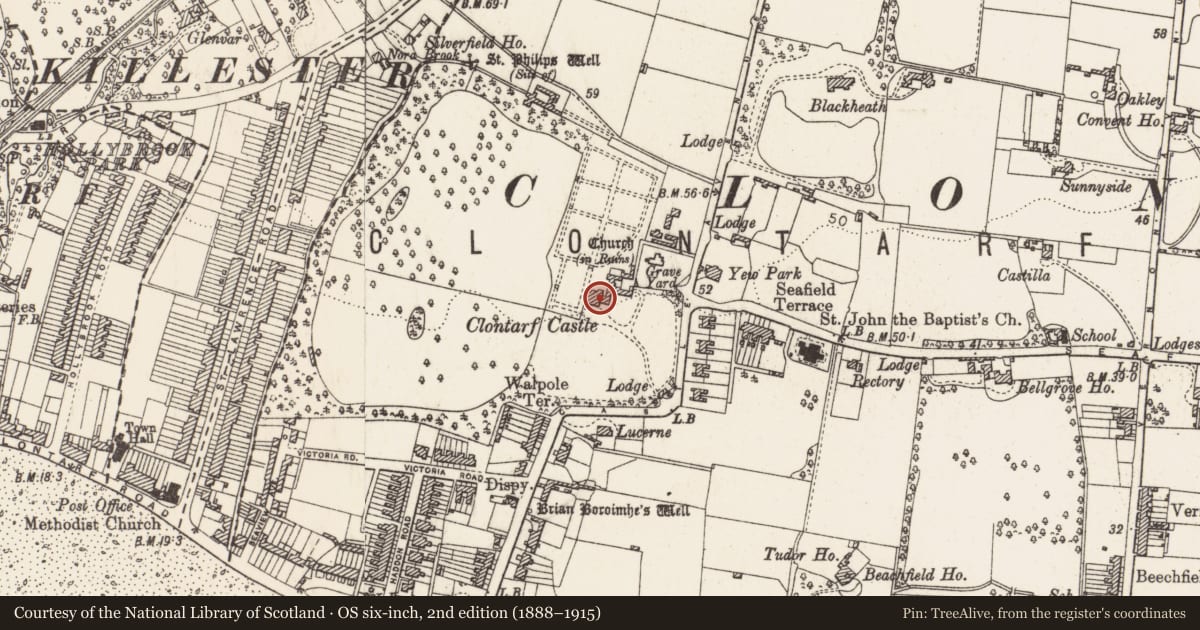 Ordnance Survey six-inch map, 2nd edition (1888–1915) covering the location of Castle - Anglo-Norman masonry castle, County Dublin, with a pin at the register's coordinates