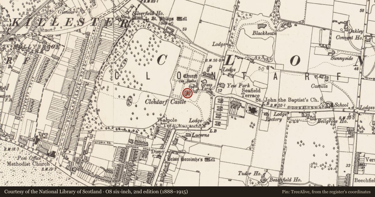 Ordnance Survey six-inch map, 2nd edition (1888–1915) covering the location of House - 16th/17th century, County Dublin, with a pin at the register's coordinates