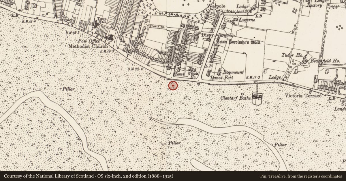 Ordnance Survey six-inch map, 2nd edition (1888–1915) covering the location of Battlefield, County Dublin, with a pin at the register's coordinates