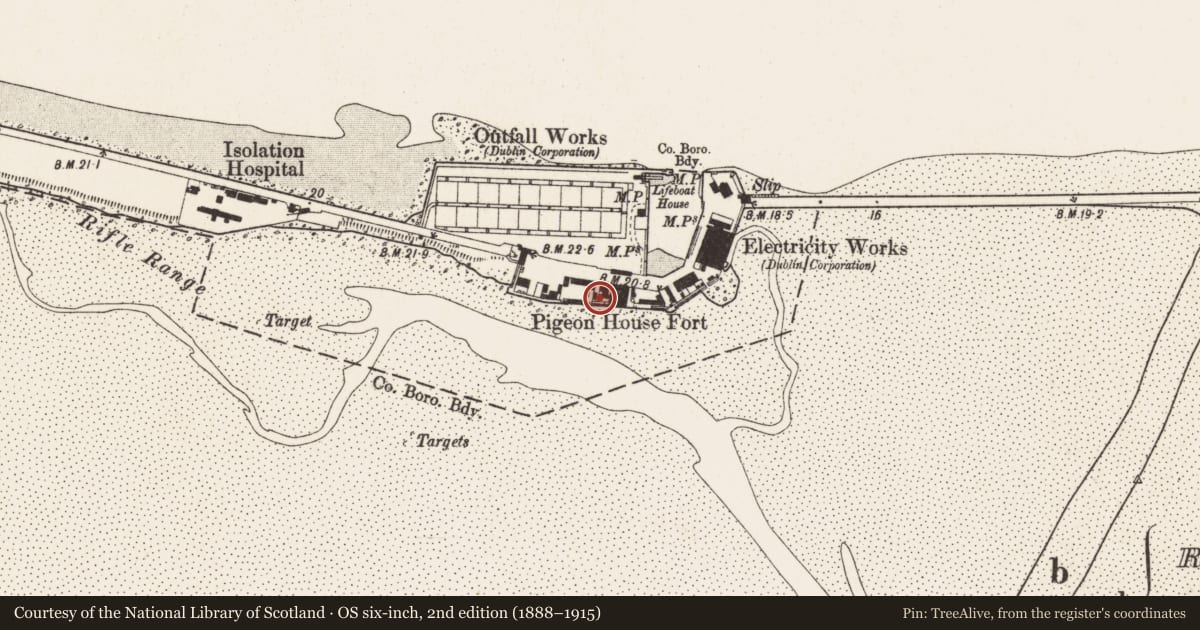 Ordnance Survey six-inch map, 2nd edition (1888–1915) covering the location of Signal tower, County Dublin, with a pin at the register's coordinates