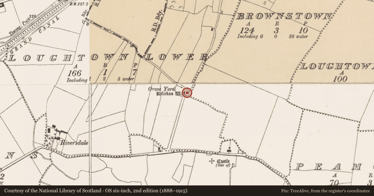 Ordnance Survey six-inch map, 2nd edition (1888–1915) covering the location of Ritual site - holy well, Loughtown Lower, County Dublin, with a pin at the register's coordinates