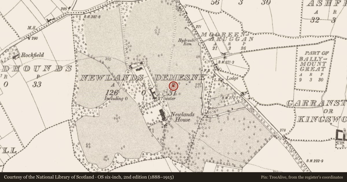Ordnance Survey six-inch map, 2nd edition (1888–1915) covering the location of Gateway, Newlands Demesne, County Dublin, with a pin at the register's coordinates