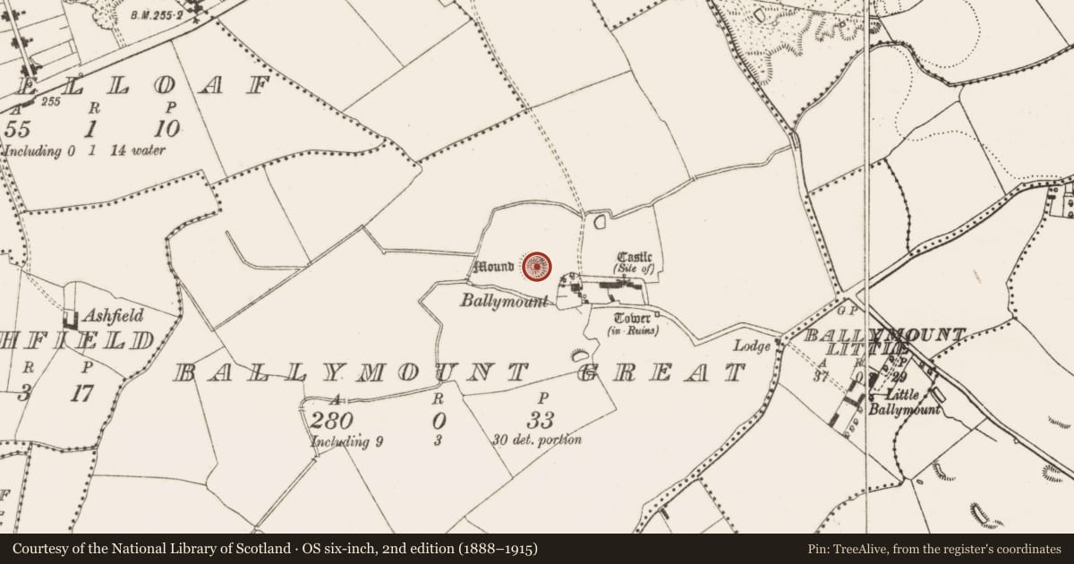 Ordnance Survey six-inch map, 2nd edition (1888–1915) covering the location of Designed landscape - belvedere, Ballymount Great, County Dublin, with a pin at the register's coordinates