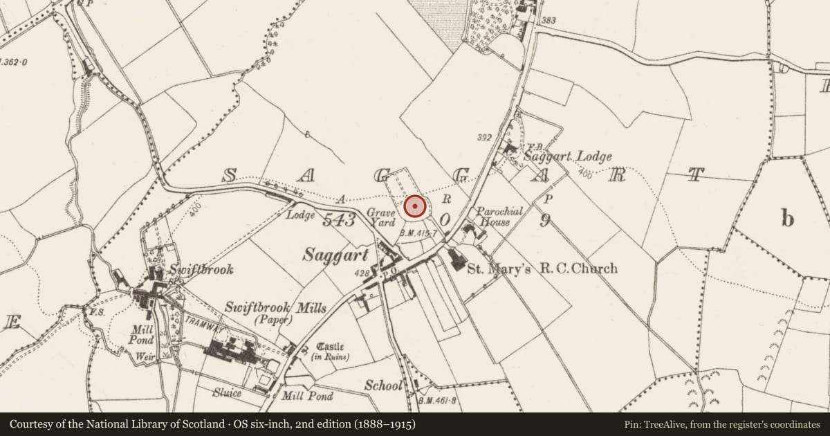 Ordnance Survey six-inch map, 2nd edition (1888–1915) covering the location of Historic town, Saggart, County Dublin, with a pin at the register's coordinates