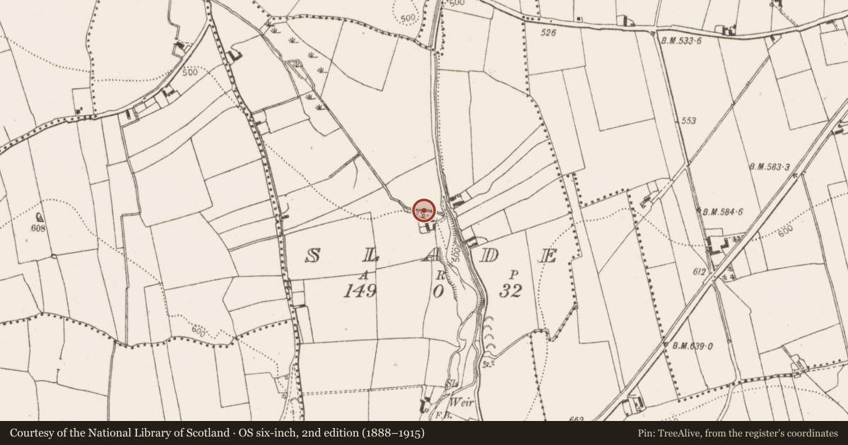 Ordnance Survey six-inch map, 2nd edition (1888–1915) covering the location of Ritual site - holy well, Slade, County Dublin, with a pin at the register's coordinates