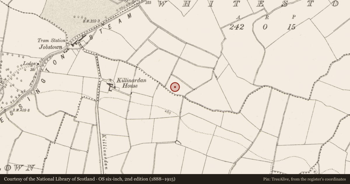 Ordnance Survey six-inch map, 2nd edition (1888–1915) covering the location of Enclosure, Whitestown, County Dublin, with a pin at the register's coordinates