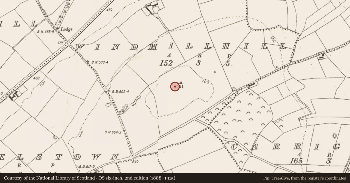 Ordnance Survey six-inch map, 2nd edition (1888–1915) covering the location of Hillfort, Windmillhill, County Dublin, with a pin at the register's coordinates