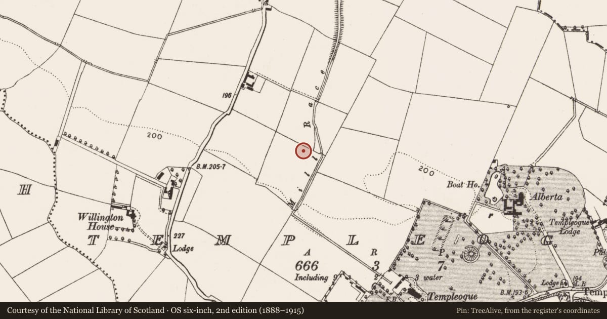 Ordnance Survey six-inch map, 2nd edition (1888–1915) covering the location of Watercourse, Templeogue, County Dublin, with a pin at the register's coordinates