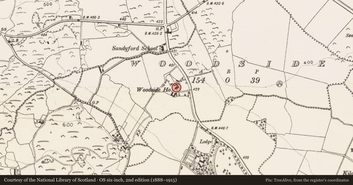 Ordnance Survey six-inch map, 2nd edition (1888–1915) covering the location of House - 16th/17th century, Woodside, County Dublin, with a pin at the register's coordinates