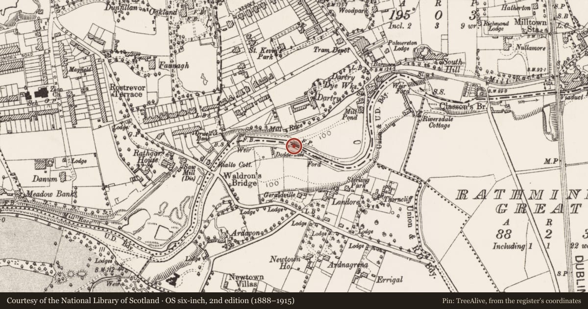 Ordnance Survey six-inch map, 2nd edition (1888–1915) covering the location of Mill - unclassified, County Dublin, with a pin at the register's coordinates