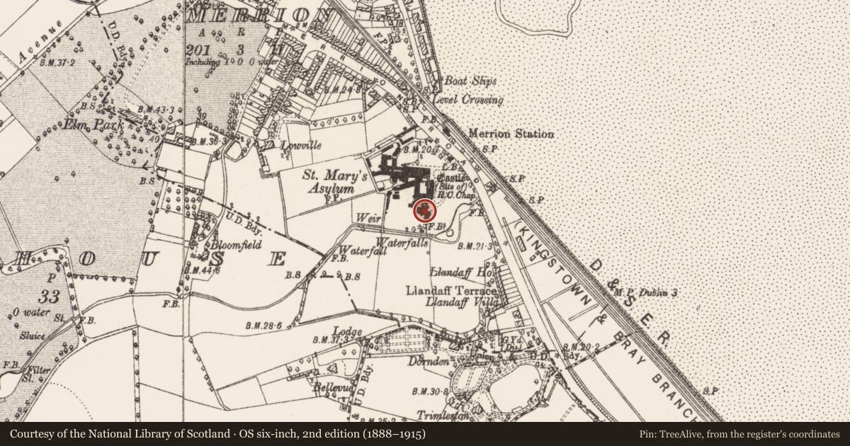 Ordnance Survey six-inch map, 2nd edition (1888–1915) covering the location of House - 18th century, County Dublin, with a pin at the register's coordinates
