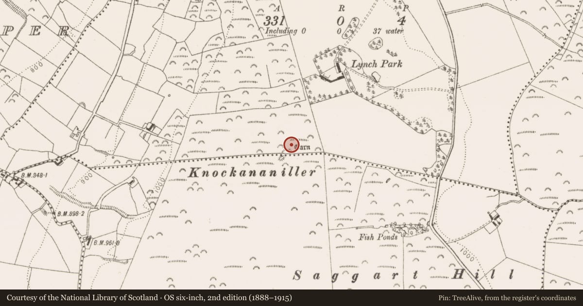 Ordnance Survey six-inch map, 2nd edition (1888–1915) covering the location of Megalithic tomb - passage tomb, Crockaunadreenagh, County Dublin, with a pin at the register's coordinates