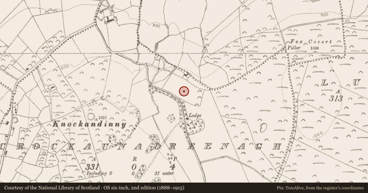 Ordnance Survey six-inch map, 2nd edition (1888–1915) covering the location of Mound, Crockaunadreenagh, County Dublin, with a pin at the register's coordinates