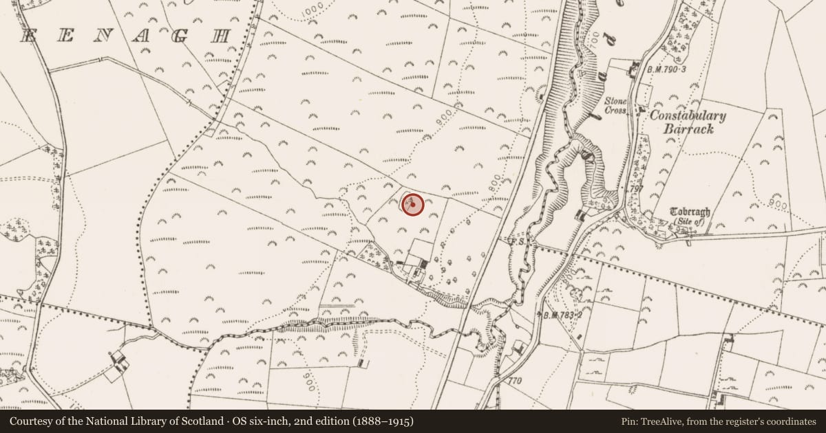 Ordnance Survey six-inch map, 2nd edition (1888–1915) covering the location of Barrow - ring-barrow, Lugg, County Dublin, with a pin at the register's coordinates