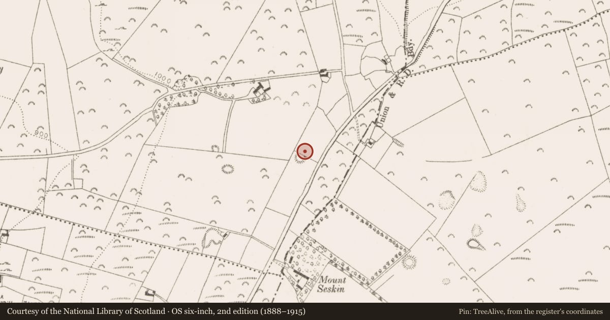 Ordnance Survey six-inch map, 2nd edition (1888–1915) covering the location of Barrow - ring-barrow, Crooksling, County Dublin, with a pin at the register's coordinates