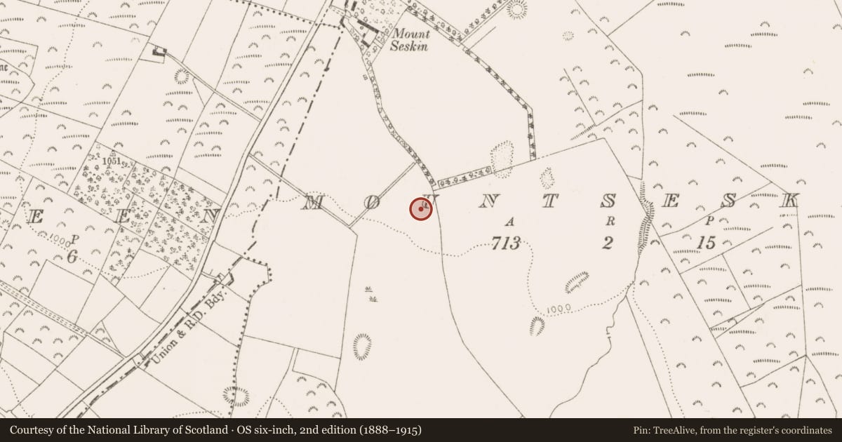 Ordnance Survey six-inch map, 2nd edition (1888–1915) covering the location of Mound, Mountseskin, County Dublin, with a pin at the register's coordinates