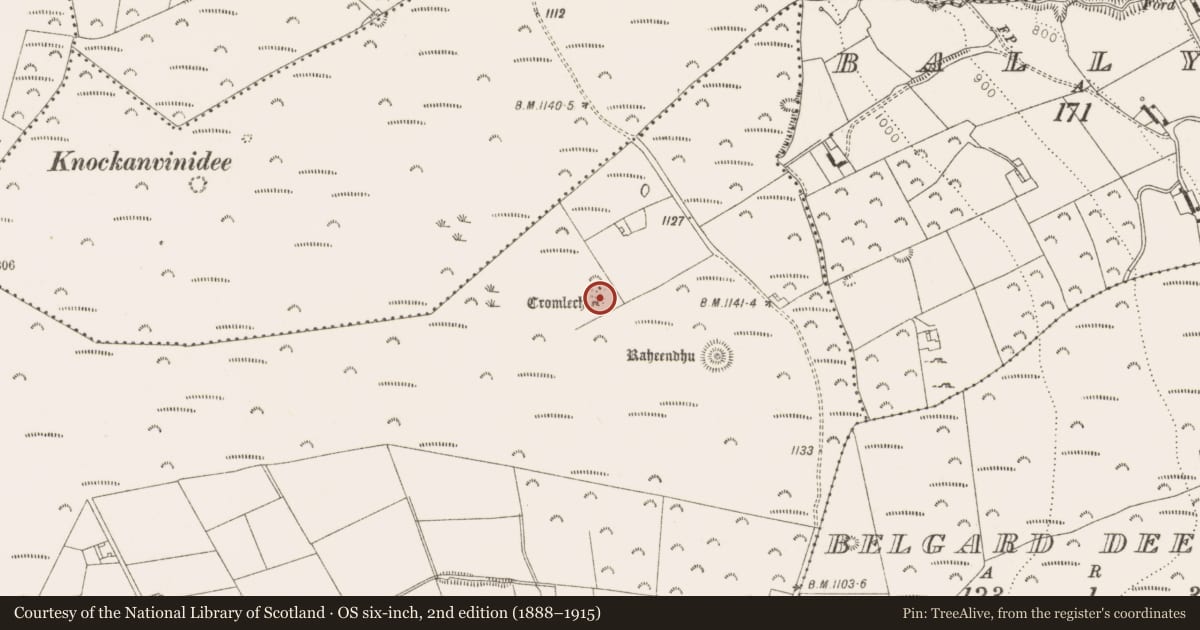 Ordnance Survey six-inch map, 2nd edition (1888–1915) covering the location of Megalithic tomb - passage tomb, Ballinascorney Upper, County Dublin, with a pin at the register's coordinates