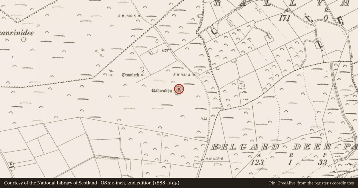 Ordnance Survey six-inch map, 2nd edition (1888–1915) covering the location of Barrow - unclassified, Ballinascorney Upper, County Dublin, with a pin at the register's coordinates
