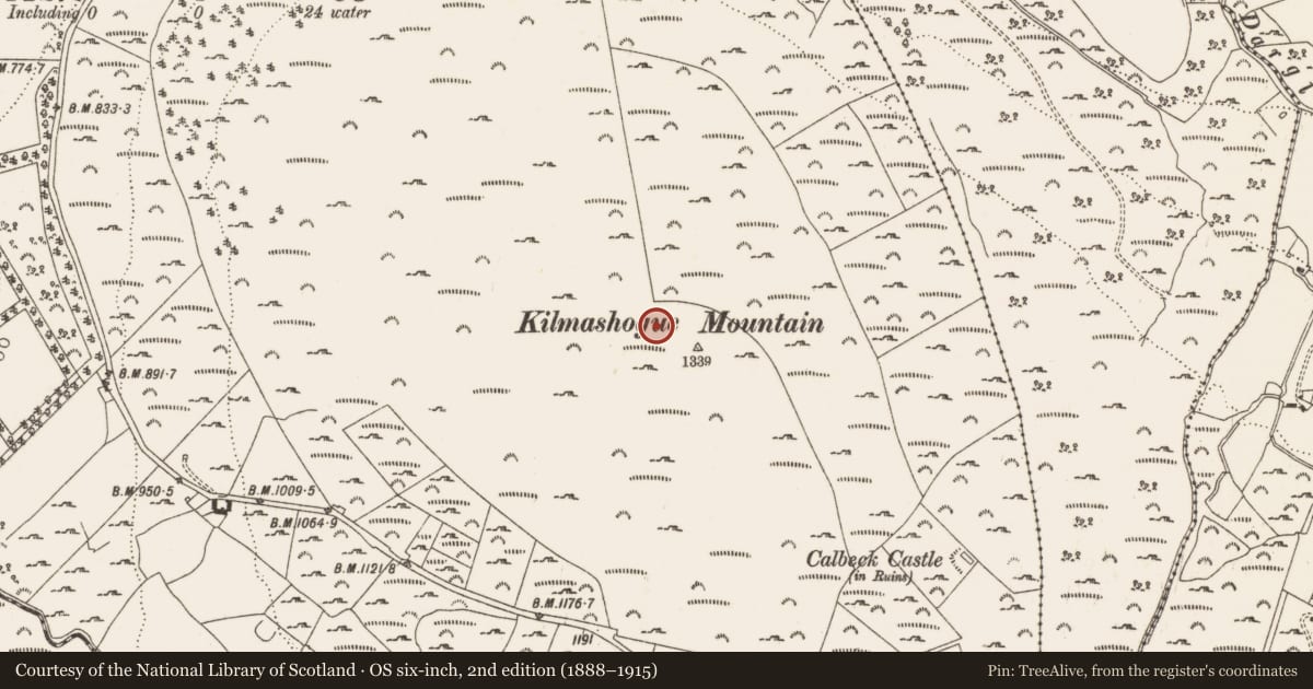 Ordnance Survey six-inch map, 2nd edition (1888–1915) covering the location of Field system, Kilmashogue, County Dublin, with a pin at the register's coordinates