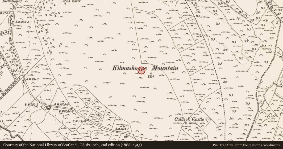 Ordnance Survey six-inch map, 2nd edition (1888–1915) covering the location of Enclosure, Kilmashogue, County Dublin, with a pin at the register's coordinates
