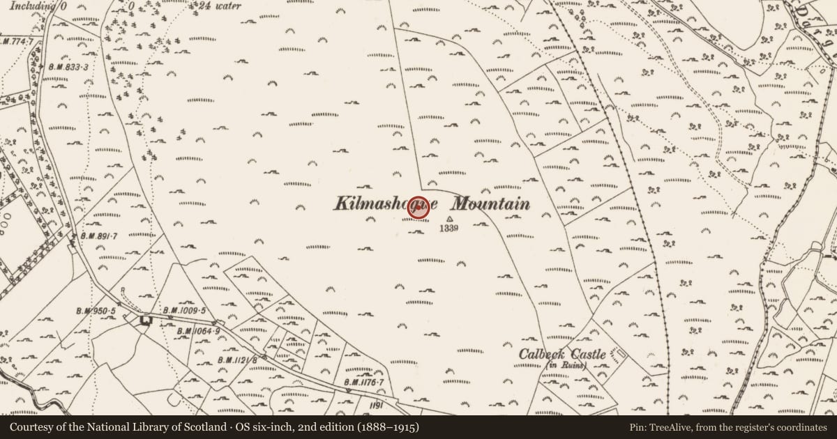 Ordnance Survey six-inch map, 2nd edition (1888–1915) covering the location of Enclosure, Kilmashogue, County Dublin, with a pin at the register's coordinates