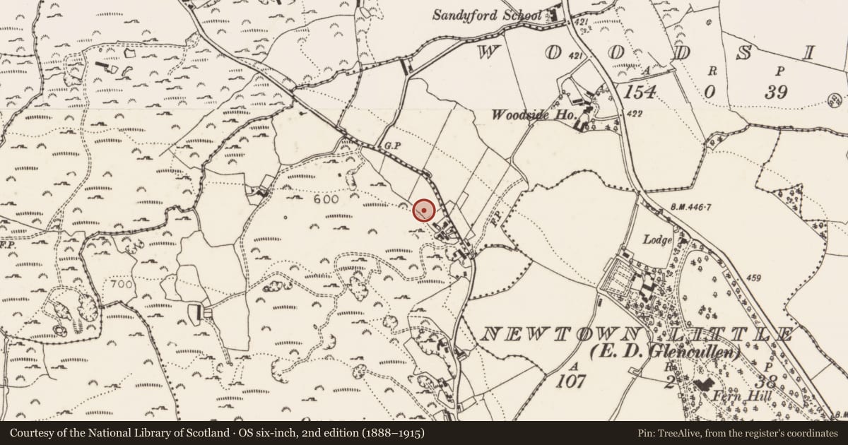 Ordnance Survey six-inch map, 2nd edition (1888–1915) covering the location of Well, Barnacullia, County Dublin, with a pin at the register's coordinates