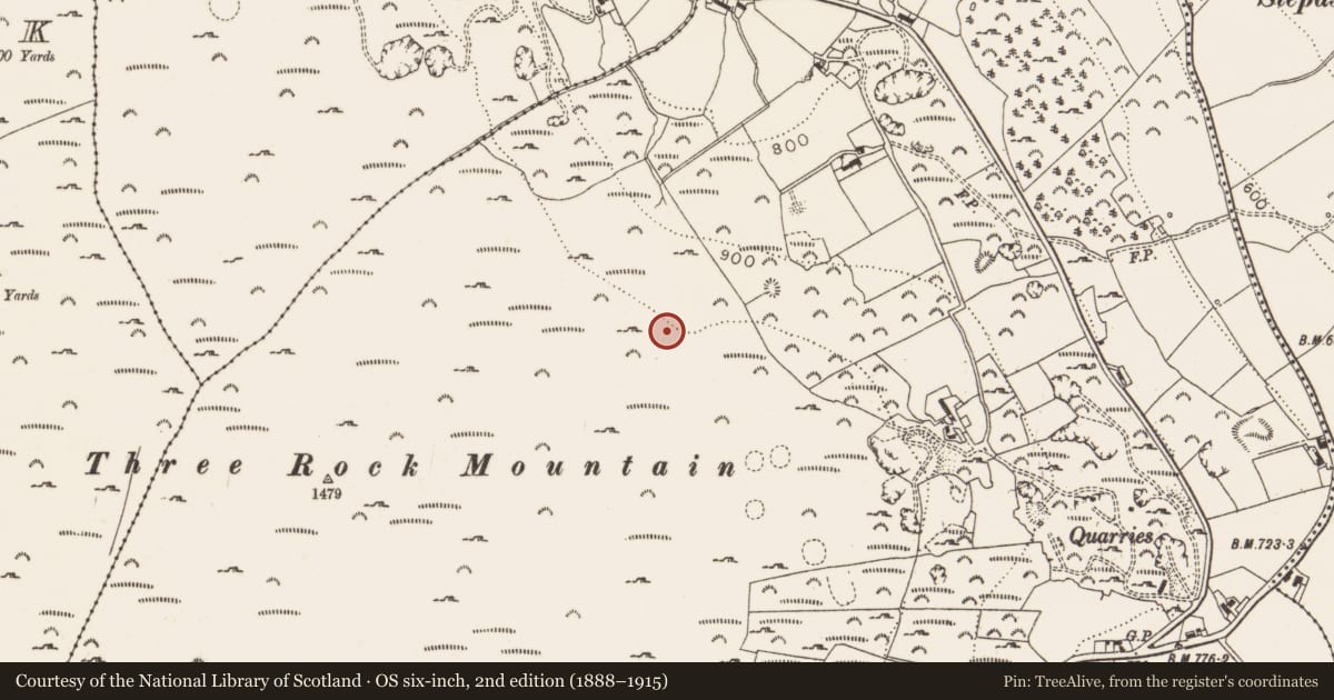 Ordnance Survey six-inch map, 2nd edition (1888–1915) covering the location of Enclosure, Ballyedmonduff, County Dublin, with a pin at the register's coordinates