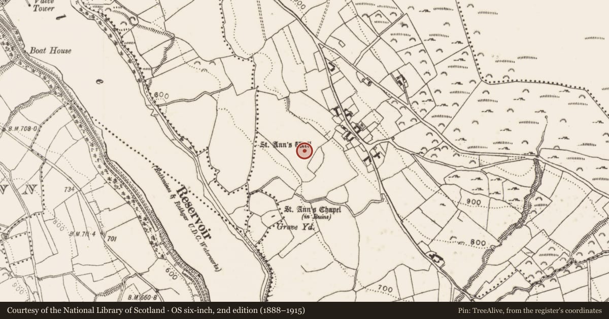 Ordnance Survey six-inch map, 2nd edition (1888–1915) covering the location of Ritual site - holy well, Glassamucky Brakes, County Dublin, with a pin at the register's coordinates