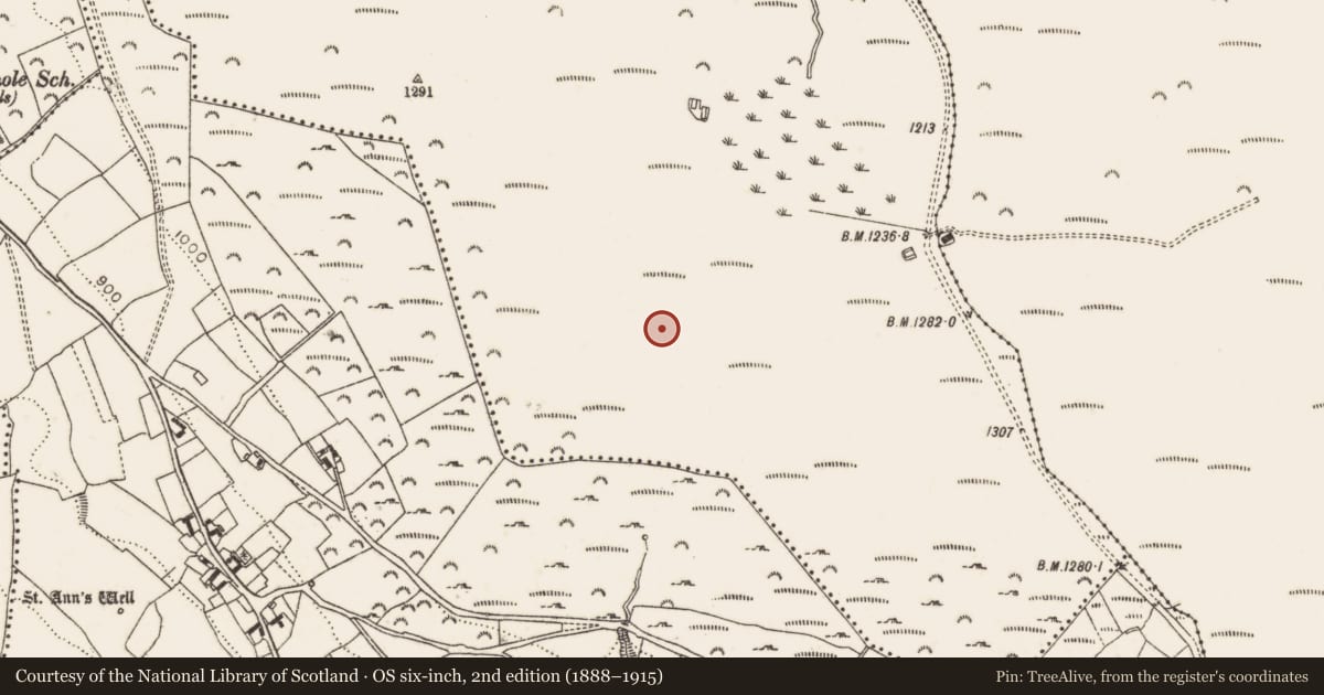 Ordnance Survey six-inch map, 2nd edition (1888–1915) covering the location of Cairn - burial cairn, Piperstown, County Dublin, with a pin at the register's coordinates