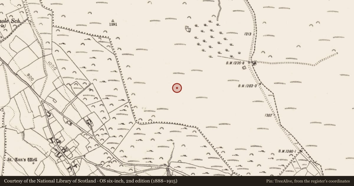 Ordnance Survey six-inch map, 2nd edition (1888–1915) covering the location of Cairn - unclassified, Piperstown, County Dublin, with a pin at the register's coordinates
