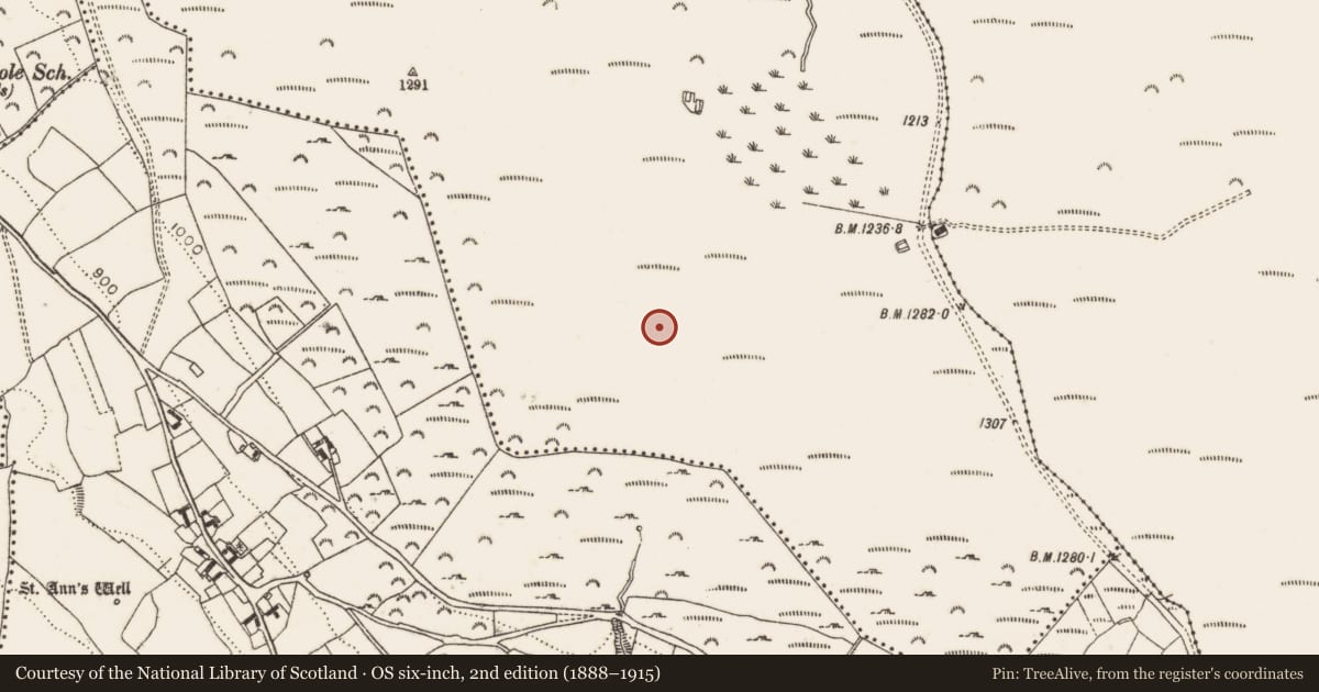 Ordnance Survey six-inch map, 2nd edition (1888–1915) covering the location of Habitation site, Piperstown, County Dublin, with a pin at the register's coordinates
