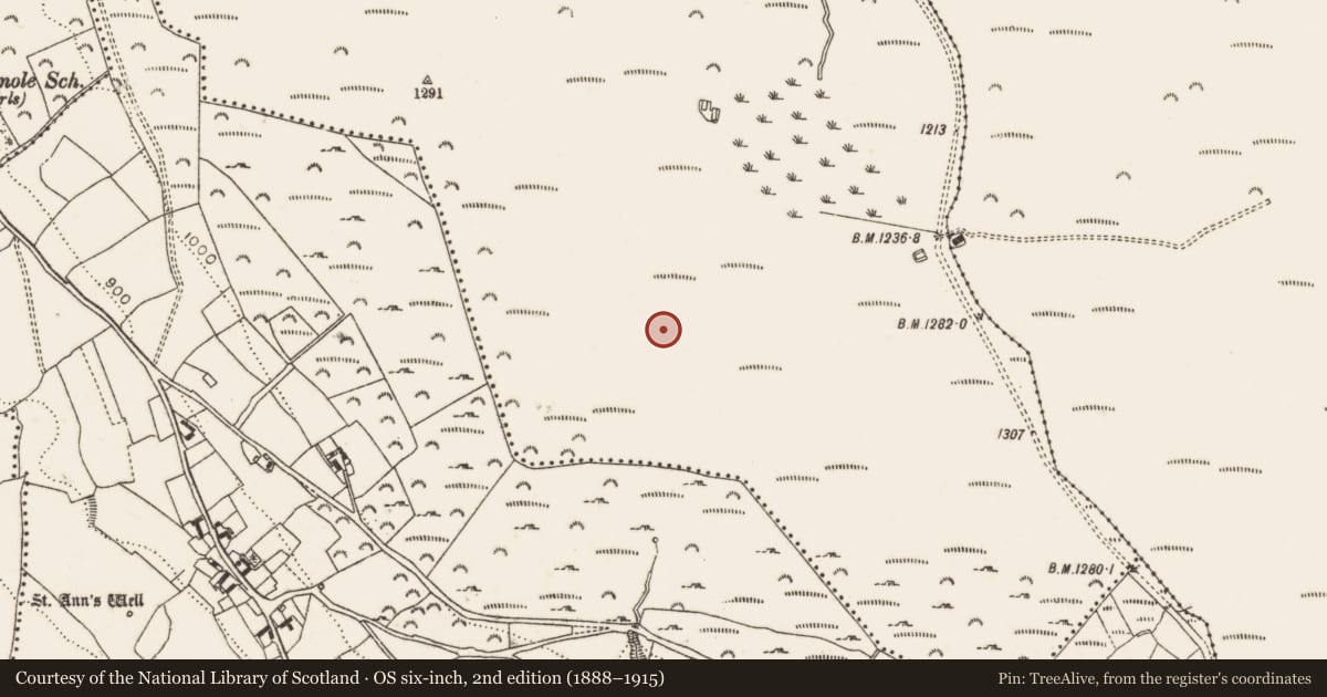 Ordnance Survey six-inch map, 2nd edition (1888–1915) covering the location of Habitation site, Piperstown, County Dublin, with a pin at the register's coordinates