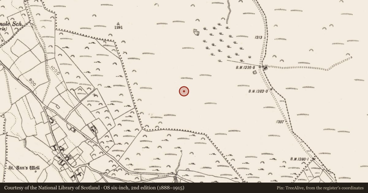 Ordnance Survey six-inch map, 2nd edition (1888–1915) covering the location of Habitation site, Piperstown, County Dublin, with a pin at the register's coordinates