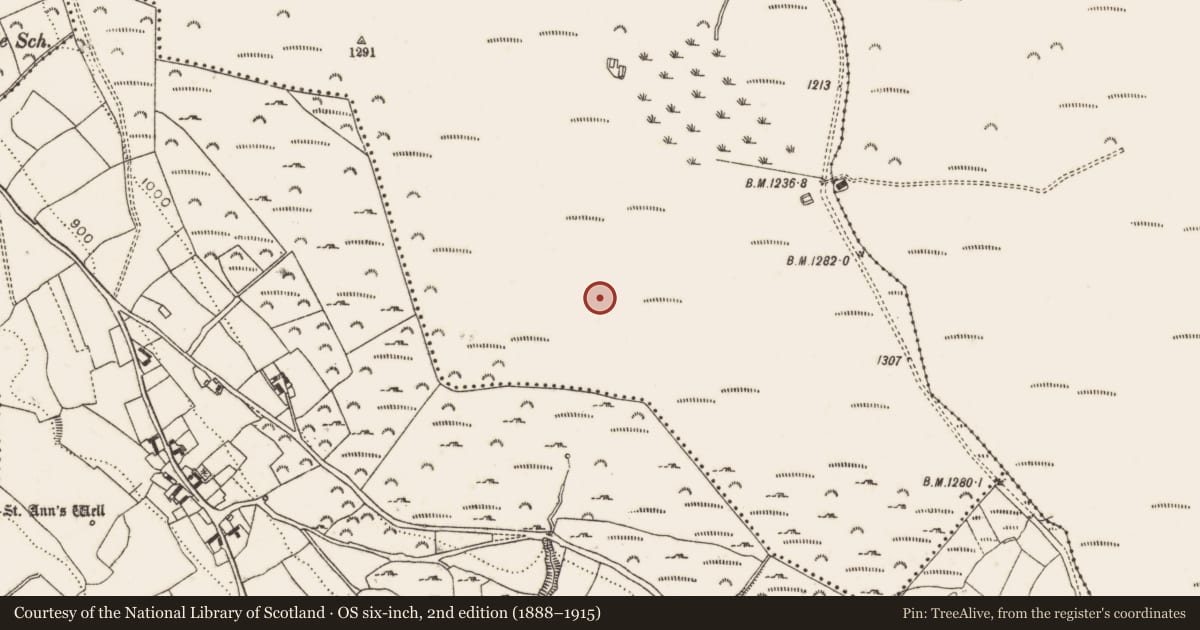Ordnance Survey six-inch map, 2nd edition (1888–1915) covering the location of Habitation site, Piperstown, County Dublin, with a pin at the register's coordinates