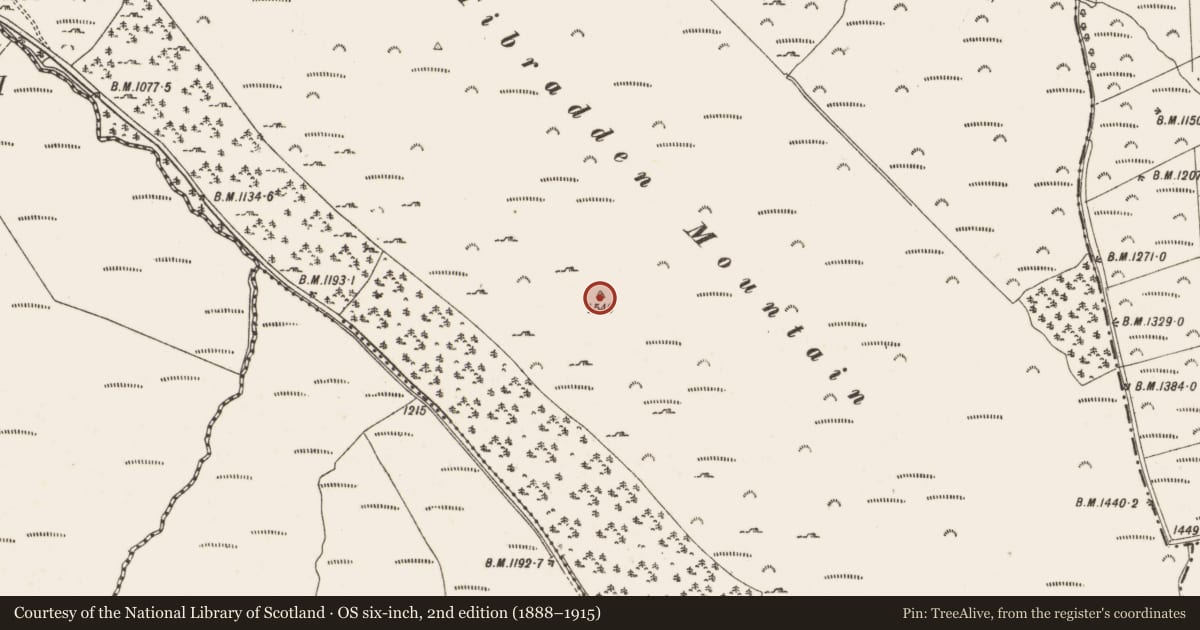 Ordnance Survey six-inch map, 2nd edition (1888–1915) covering the location of Cairn - burial cairn, Tibradden, County Dublin, with a pin at the register's coordinates