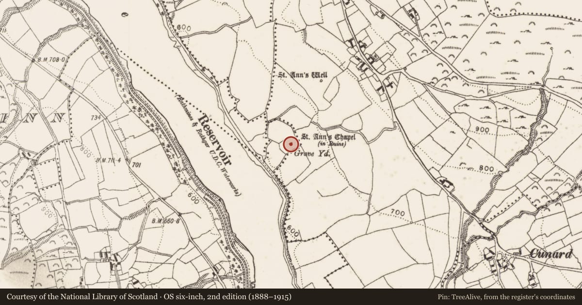 Ordnance Survey six-inch map, 2nd edition (1888–1915) covering the location of Church, Glassavullaun, County Dublin, with a pin at the register's coordinates