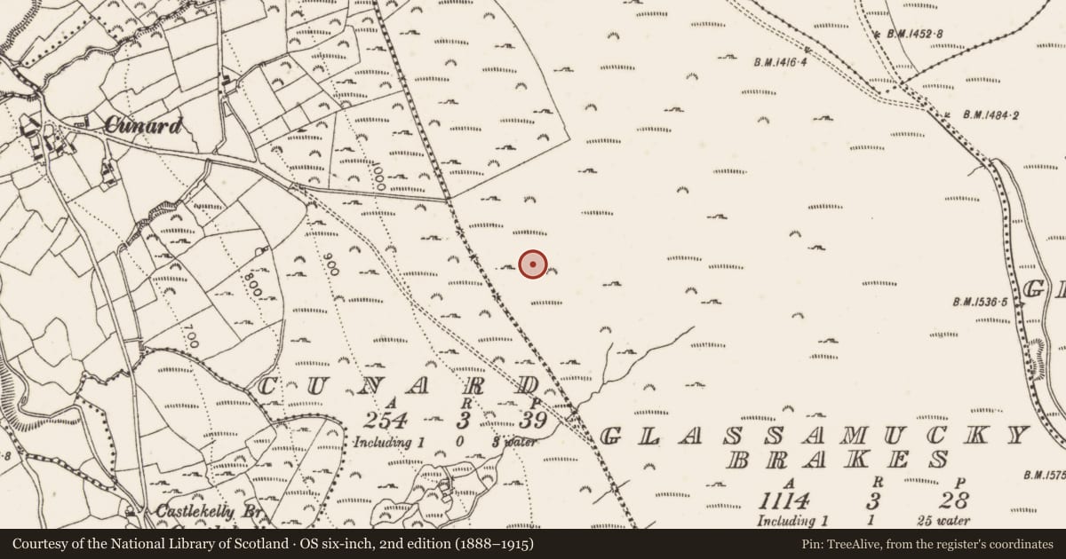 Ordnance Survey six-inch map, 2nd edition (1888–1915) covering the location of Enclosure, Glassamucky Brakes, County Dublin, with a pin at the register's coordinates