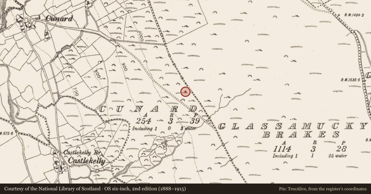 Ordnance Survey six-inch map, 2nd edition (1888–1915) covering the location of Enclosure, Cunard, Glassamucky Brakes, County Dublin, with a pin at the register's coordinates